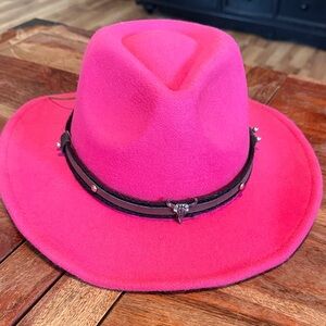 Women's Pink Felt Western Cowboy Hat with Studded Band